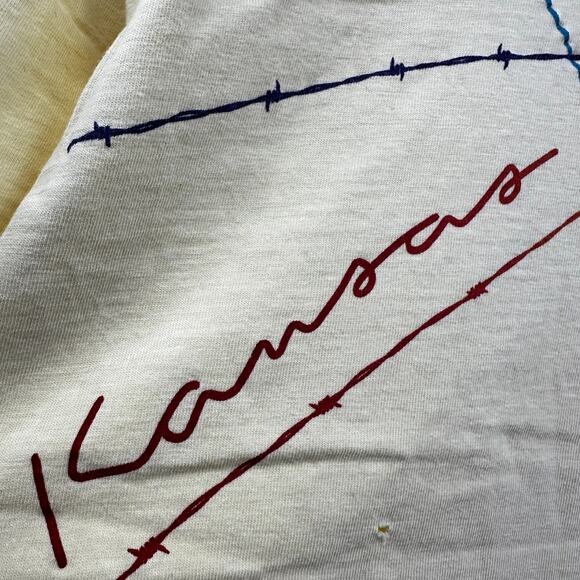 Vintage Stedman Kansas T-Shirt Super Hi-cru 80s Graphic 100% Cotton Yellow M - Picture 5 of 6